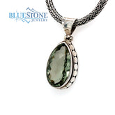 Large Sterling Silver Pendant with One Teardrop/Pear Cut Green Amethys